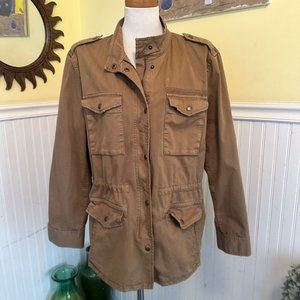 GAP Men's XL Khaki Utility Cargo Military Jacket Multi Pocket Zip Snap